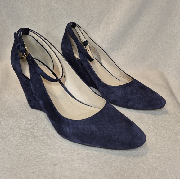 Cole Haan Shoes - Cole Haan Zerogrand Navy Suede Wedge Pump W/ Ankle Strap SIZE 8 B